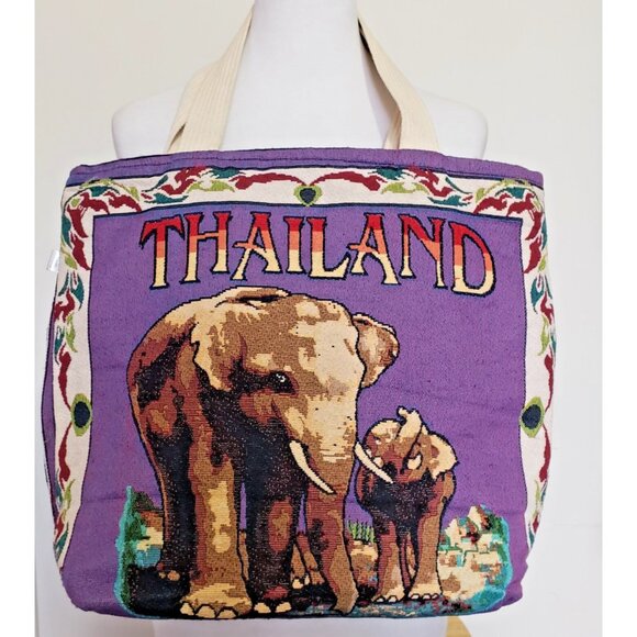Sam Well Tote Thailand Elephant Woven Multicolor Zip Closure Double-Sided Design - Picture 1 of 7
